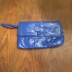 Vintage TaTong Blue Asymmetric Twist Puff Leather Clutch Wristlet